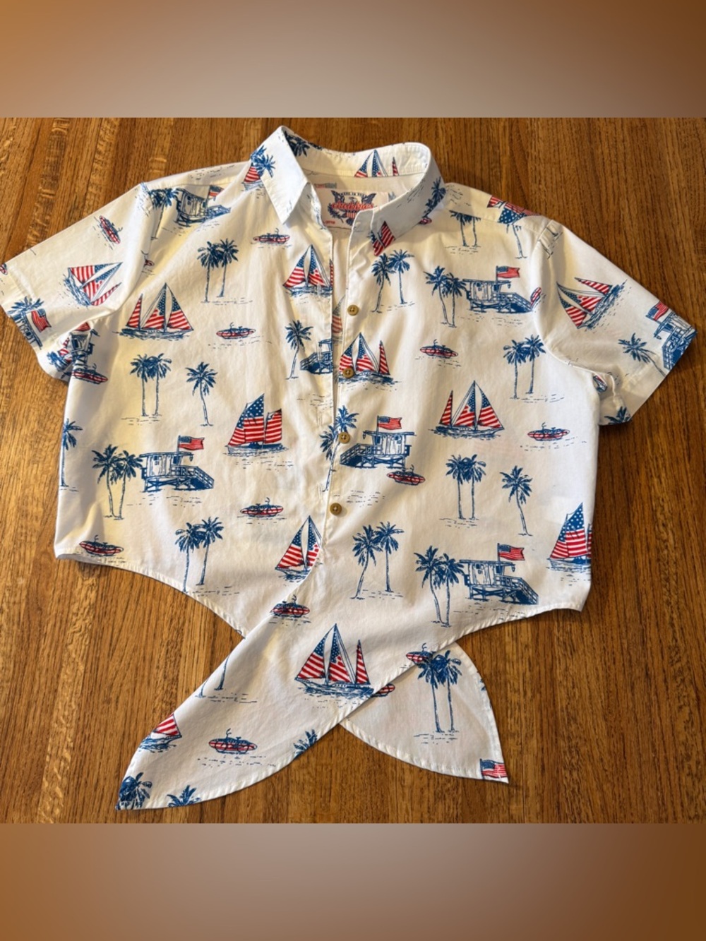 Chubbies "The Lady Liberty" Tie Front Crop  Patriotic Sailboat Print - Large